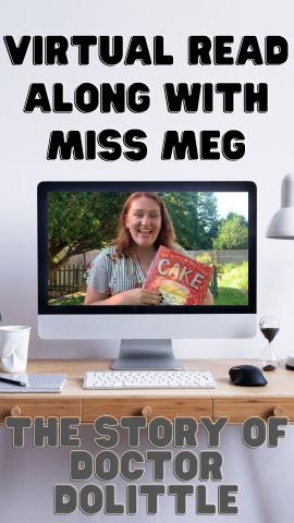 Program is Virtual Read Along with Miss Meg  - image of Miss Meg on a computer screen