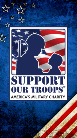 America's Military Charity logo with blue background, stars and red and white stripes