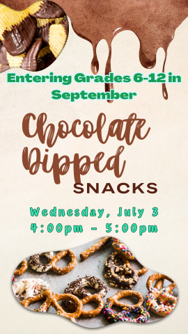 chocolate dipped chips and pretzels and program details