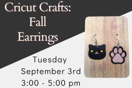 Image of black earrings shaped like a cat and a paw print on a brown background.