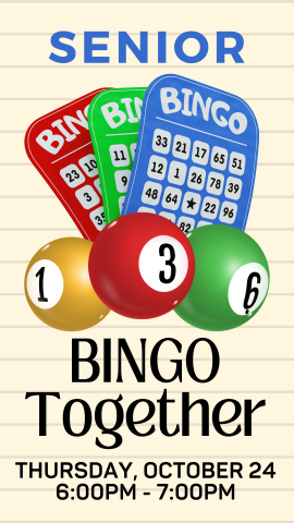 three bingo sheets and three bingo balls with program details