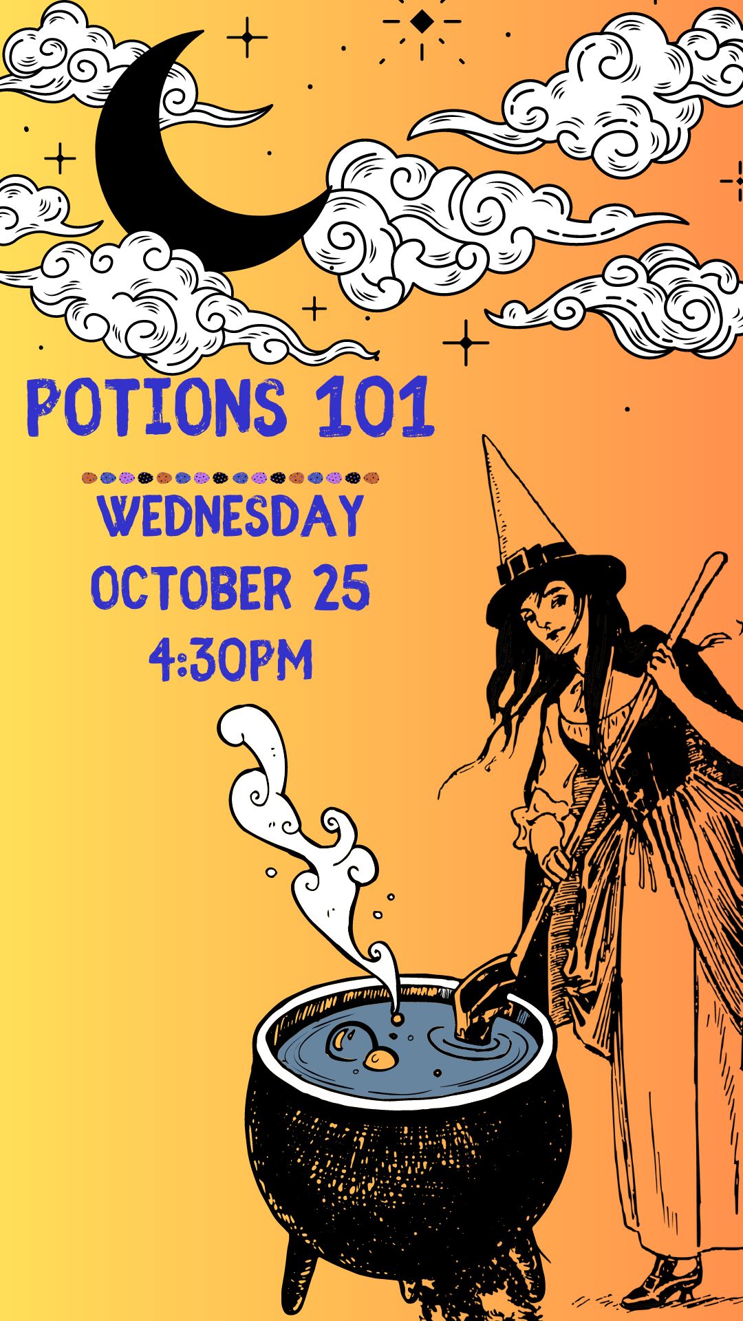 witch stirring cauldron and program details