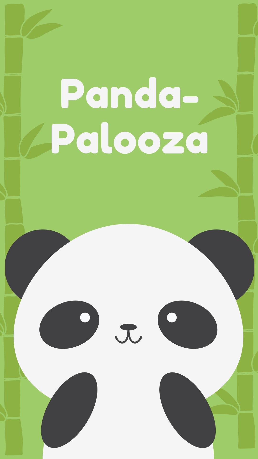 Green background with bamboo and an image of a panda. White text reads "Panda-Palooza".