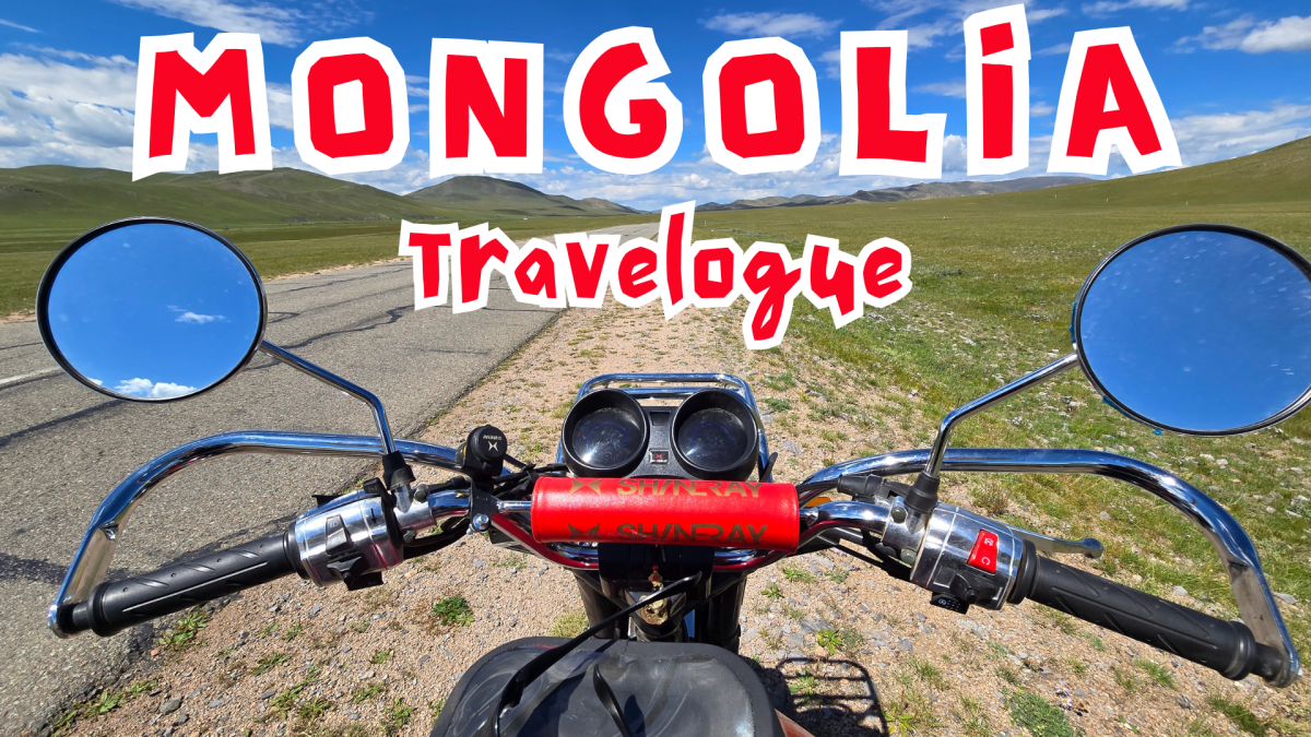 A motorcycle on a Mongolian country road.